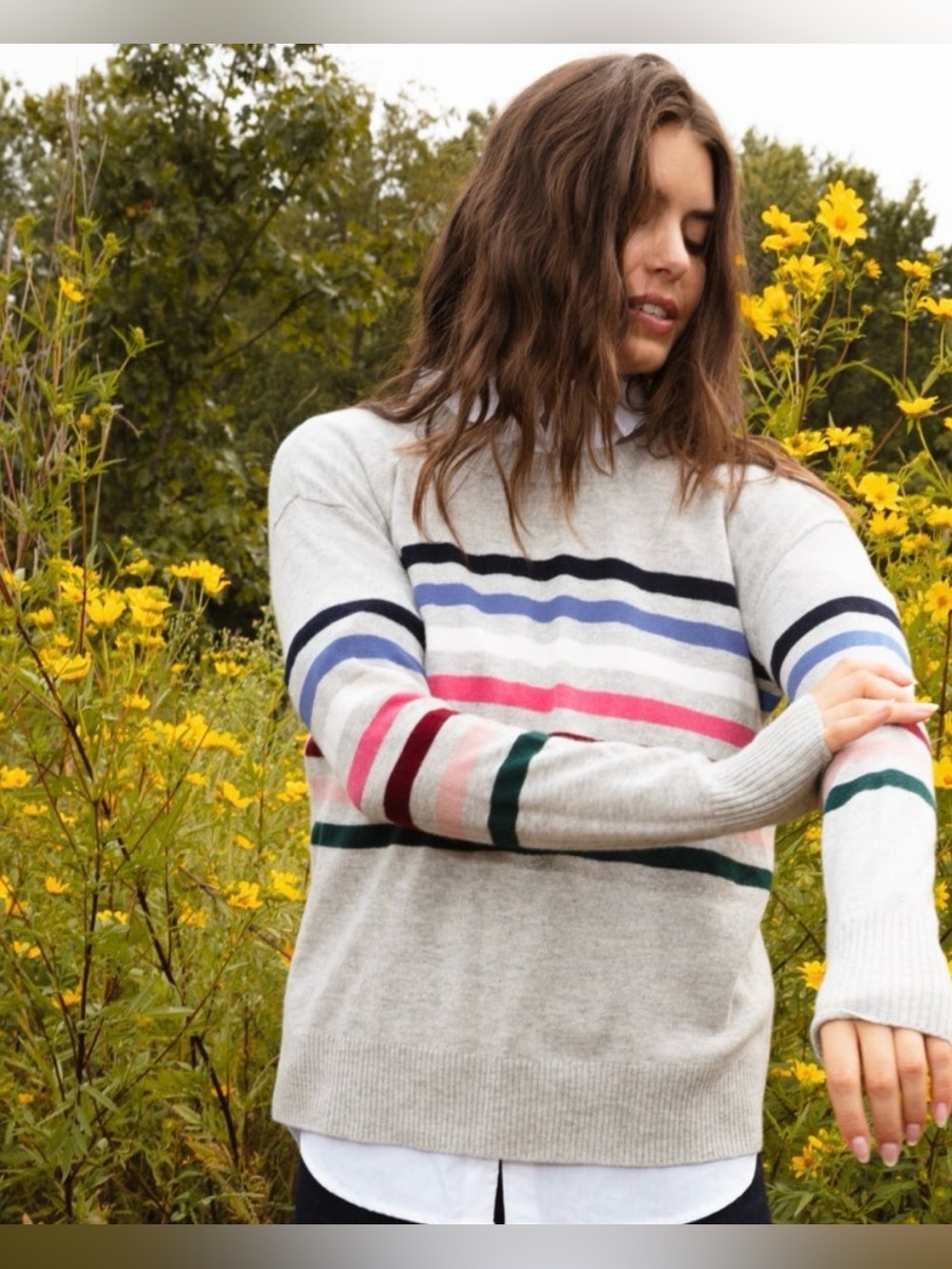 Summersalt gray striped wool/cashmere blend sweater